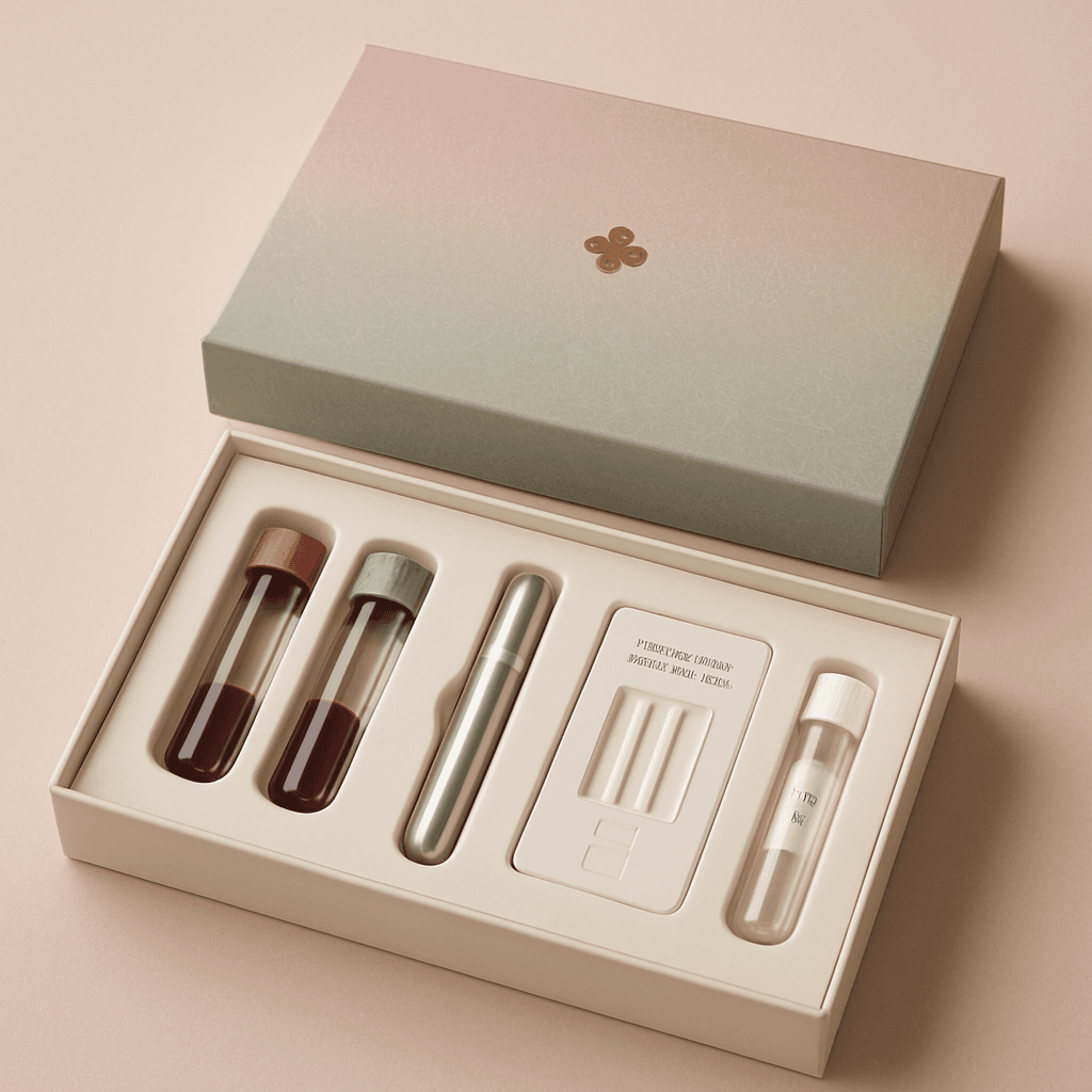 Complete Women's Health Blueprint Kit with blood collection vials, hormone, and gut testing components